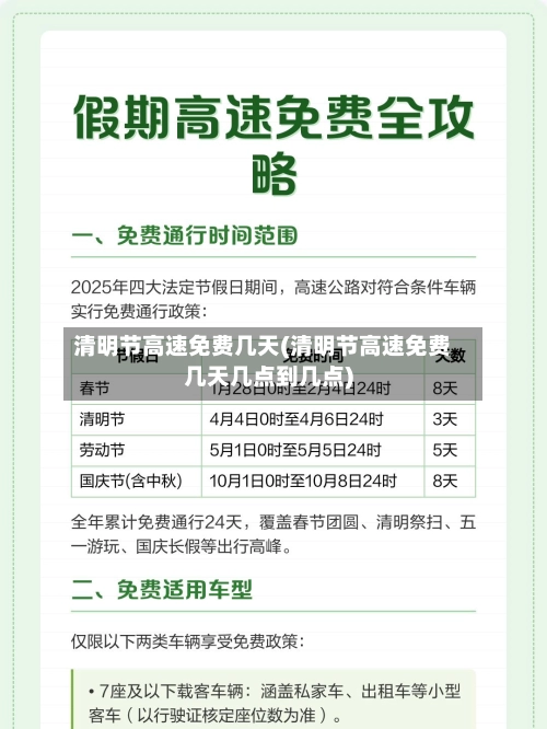 清明节高速免费几天(清明节高速免费几天几点到几点)